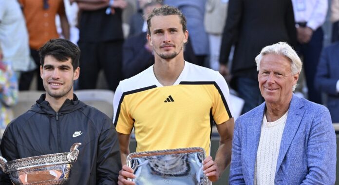 Alcaraz Zverev Borg Roland Garros remise trophées 2024